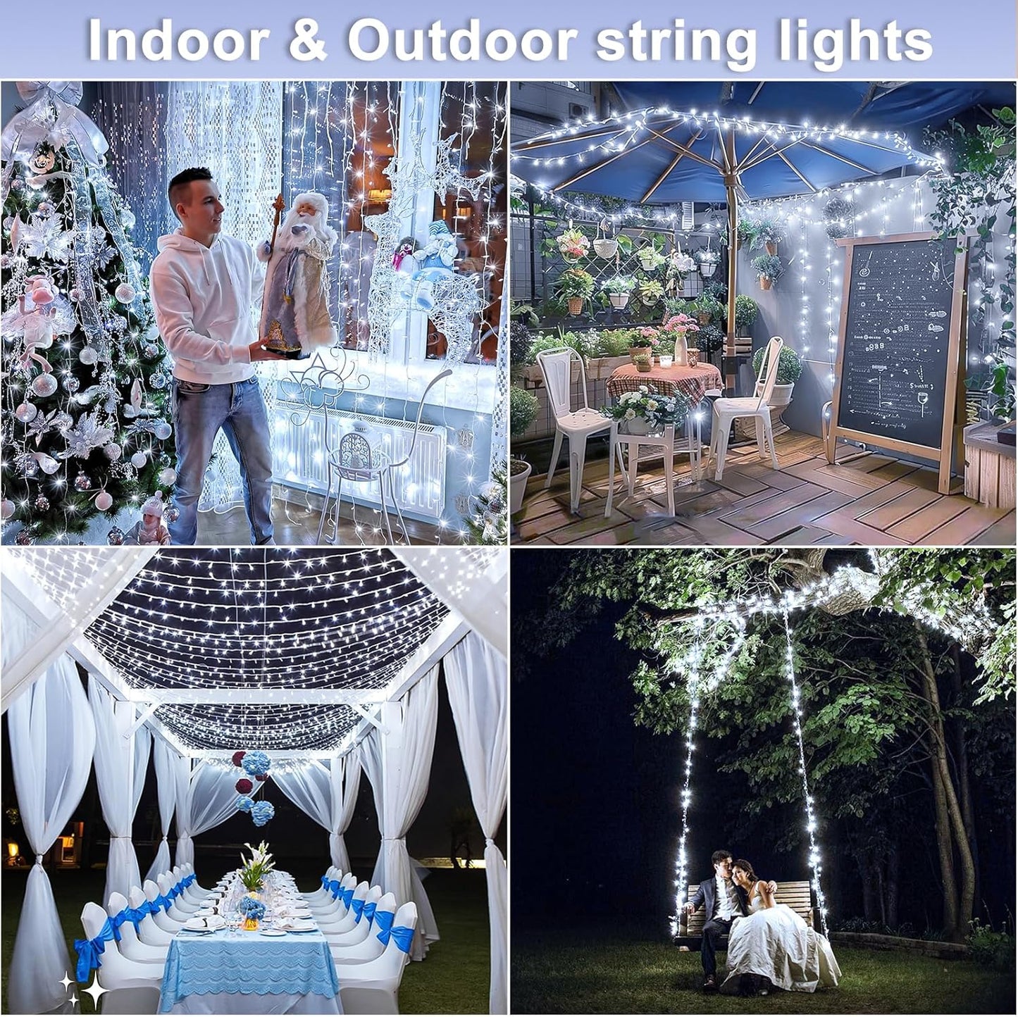 250 LED White Christmas Lights Outdoor, 82ft 8 Modes White Christmas String Lights Clear Wire, Plug in Twinkle Fairy Lights for Bedroom Wedding Tree Christmas Decorations