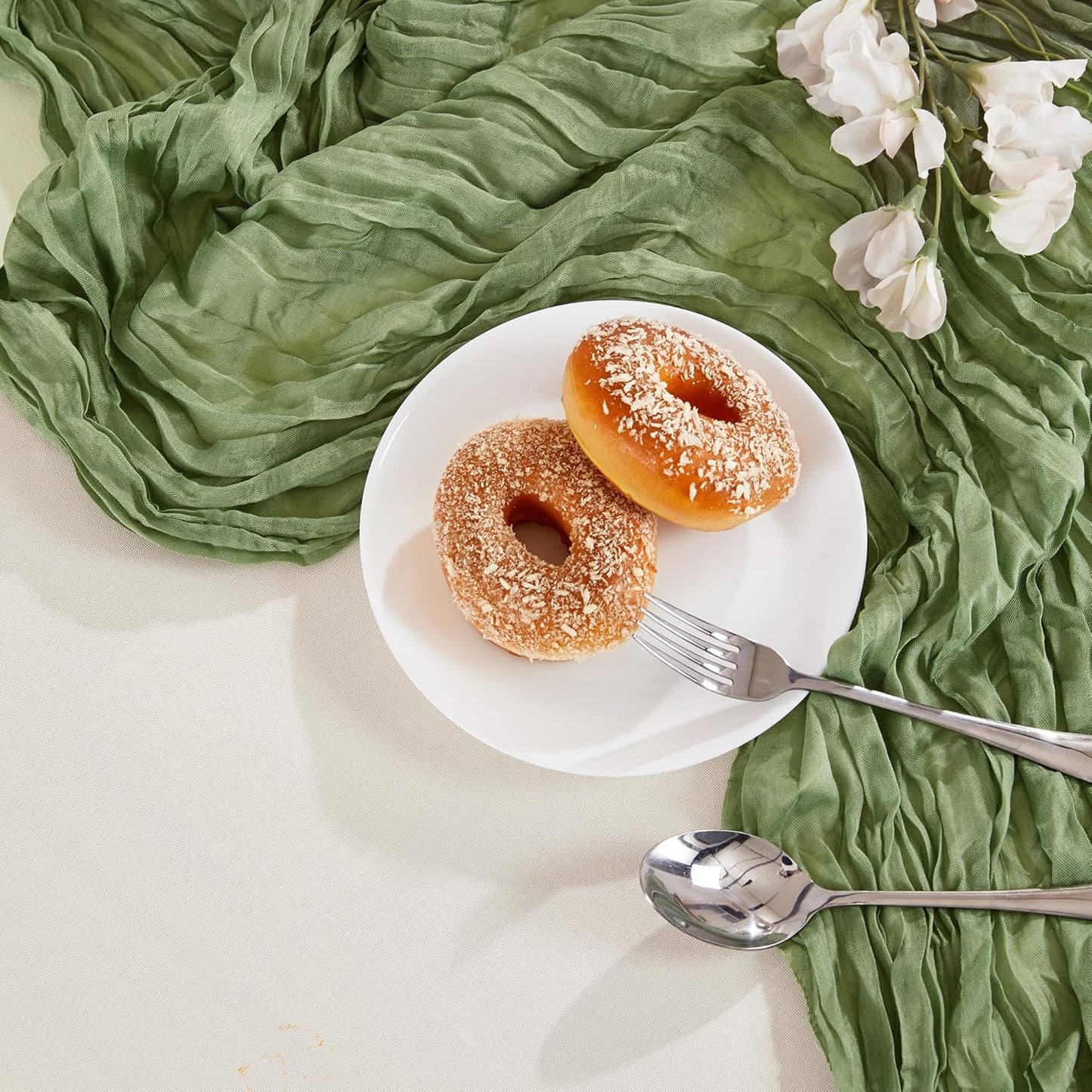 12 Pack Sage Green Cheesecloth Table Runner 10FT Long Boho Gauze Table Runner Rustic Sheer Runner for Wedding Bridal Baby Shower Birthday Party Table Decor Thanksgiving Christmas Decorations