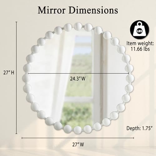 Madison Park Round Mirror, Metal Frame Circle Mirror 27 inch, Wall Art Decor Mounted Hanging for Entryway, Bathroom, Hallway, Living Room, Vanity, Marlowe, White