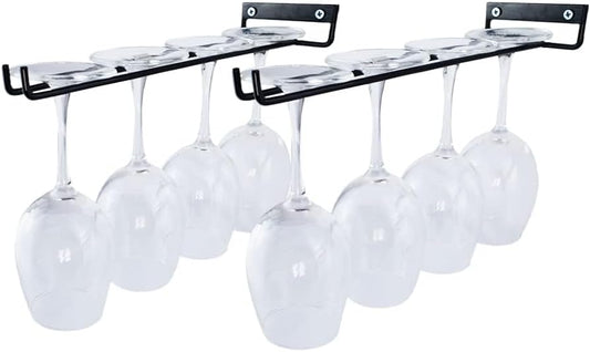 2 Packs 12 Inch Wine Glass Rack Wall Mounted Wine Glass Holder Under Cabinet, Hanging Stemware Racks, Wall Wine Cup Holder Hangers Under Shelf, Wire Wine Glass Racks for Bar, Kitchen
