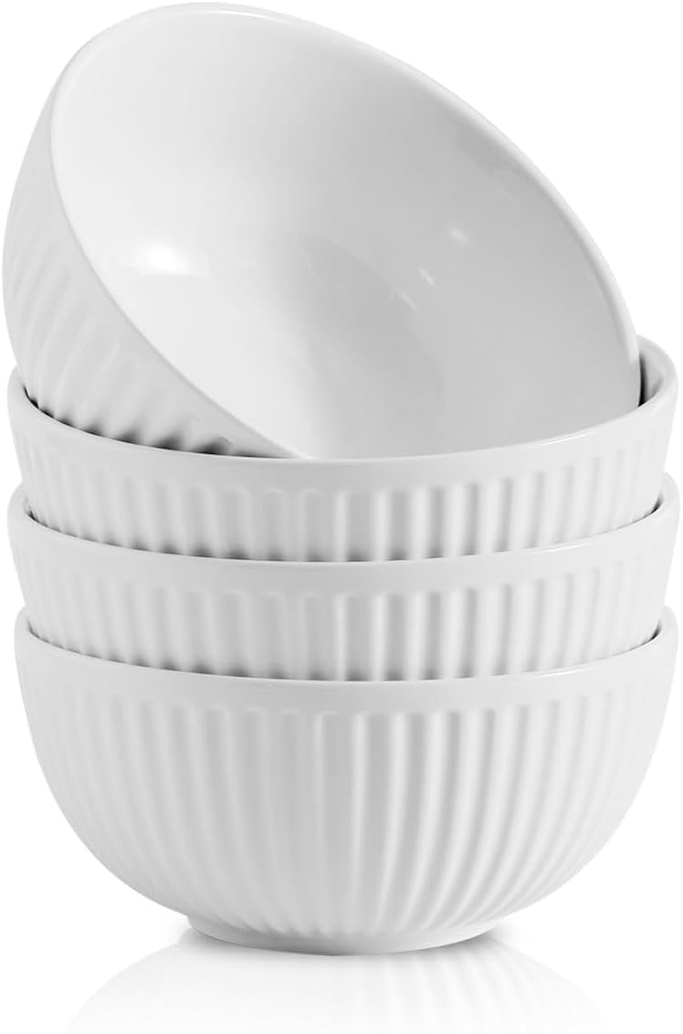 Hasense Soup Bowls 20 OZ, Ceramic Bowls Set of 4 for Kitchen, Stoneware Porcelain Cereal Bowls for Soup, Cereal, Oatmeal, Fruit, Salad, Noodle and Rice, Microwave Dishwasher Safe, Ivory