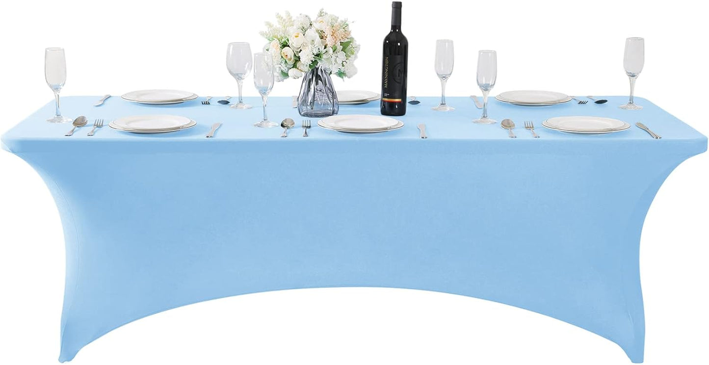 2Pack Spandex Table Cover for 8FT or 4ft or 6ft Table Universal Fitted Stretch Tablecloth for Party, Banquet, Wedding and Events-Blue Mist