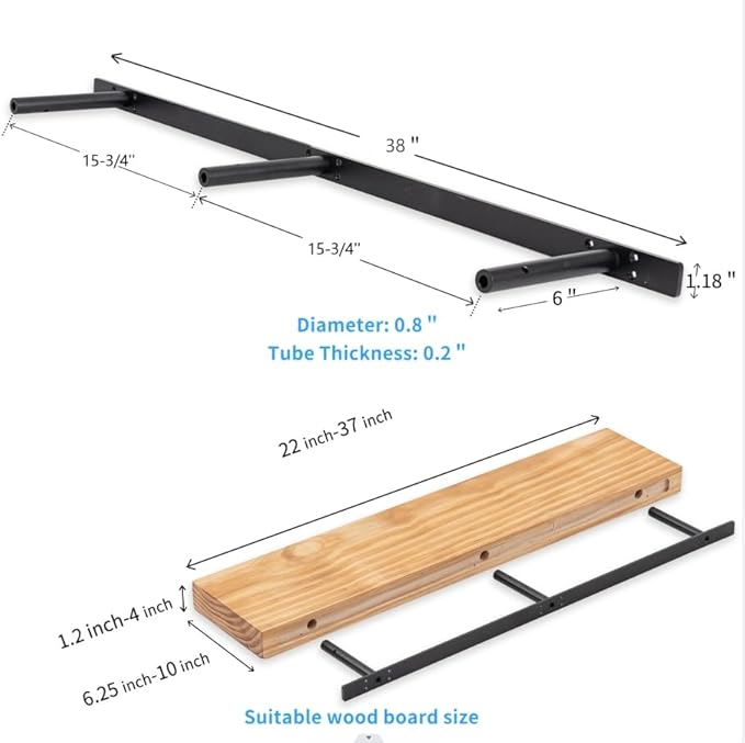 38'' Heavy-Duty Floating Shelf Bracket, Hidden Shelf Bracket for Fireplace Racks and Shelves, if Installed on Studs, max Load of 210 pounds, 38 inches (with Ease kit)