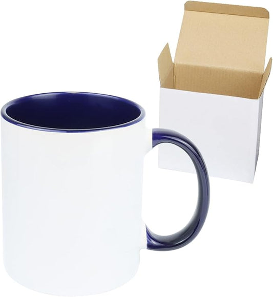 11oz White Ceramic Sublimation Coffee Mug in White Gift Box, Cobalt Blue, Case of 12