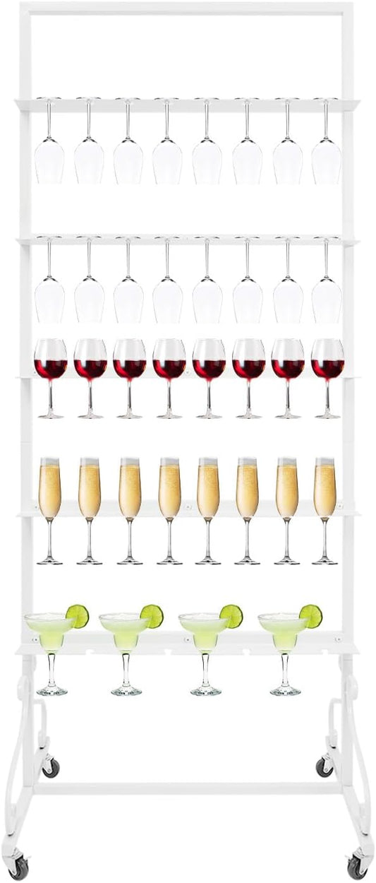 40 Slots Champagne Holder Stand for Party, Wine Glass Display Wall Holder, Stable Wine Glass Stemware Rack for Bar, Wedding, Party (White)