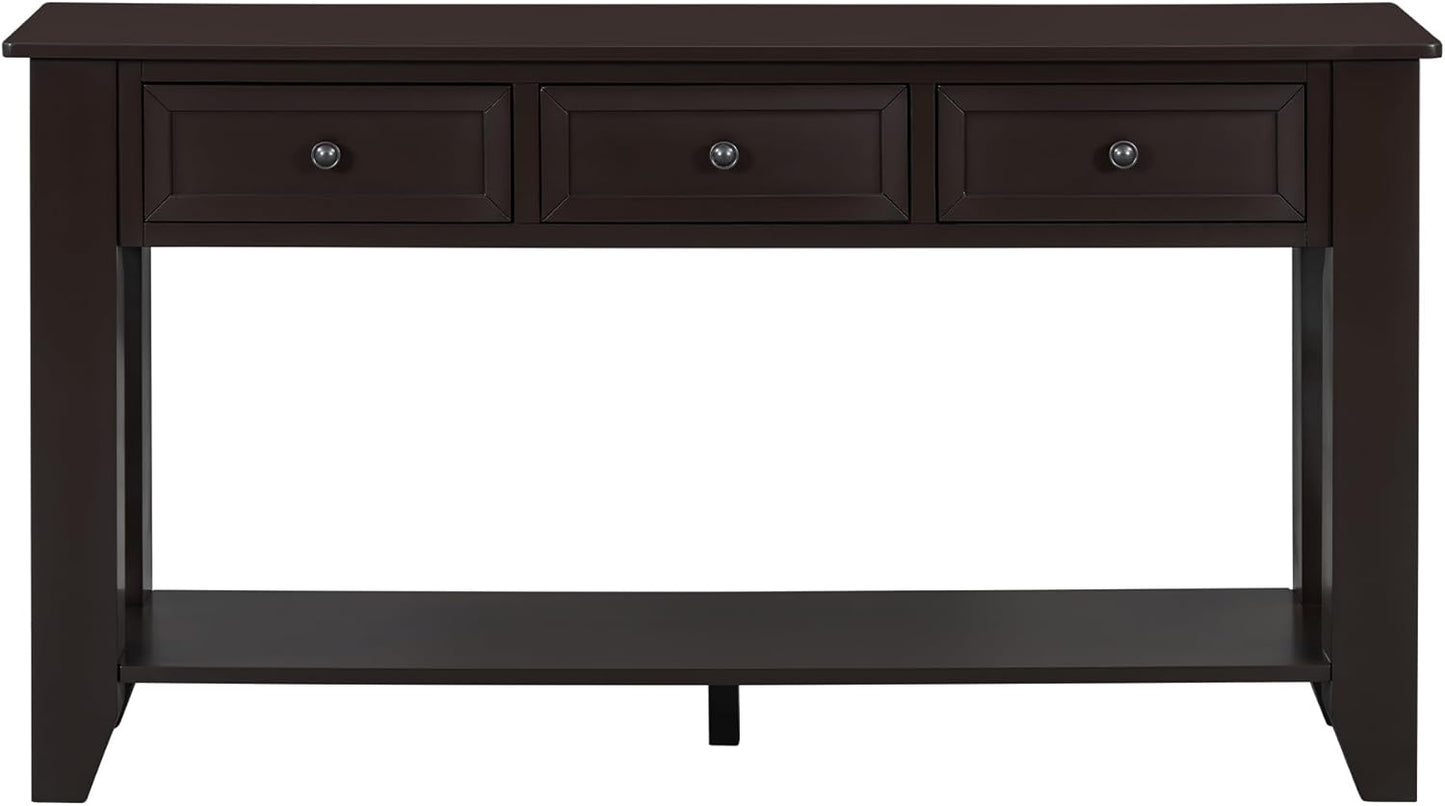 Farmhouse Modern Console Table 55.4-Inch Entryway Sofa Table with Drawers & Storage Shelf for Living Room Hallway Entrance, Dark Coffee
