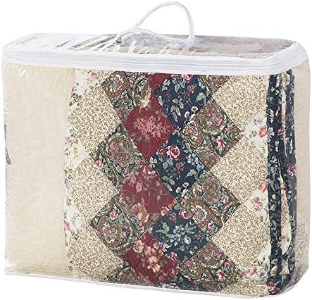 Floral Patchwork Quilt Set Queen Size Authentic Embroidered Stitching Bedspread Coverlet 100% Cotton Beige French Country Reversible Bed Cover Set Soft Breathable Cotton Comforter Cover,3pcs