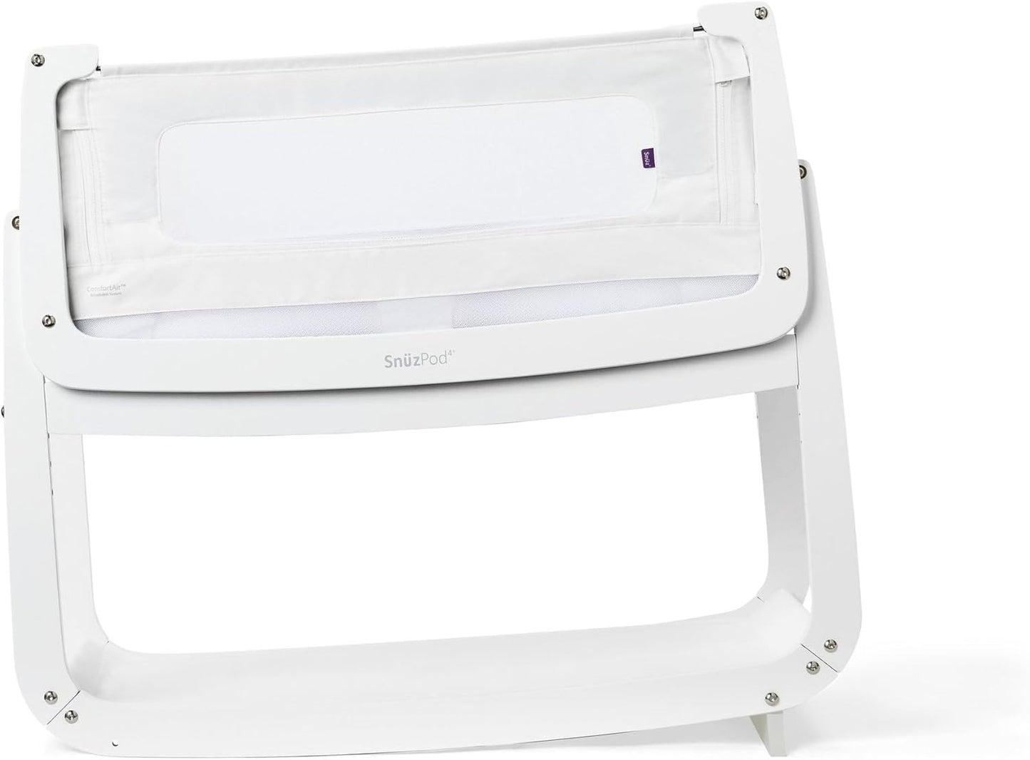 SnuzPod 4 Rocking Baby Bassinet Bedside Sleeper - Lightweight, Portable Bedside Bassinet, Lift Off Crib, Zip Down Wall, 3D Breathable Mattress, 6 Height Settings and Comfort Incline Mode, White