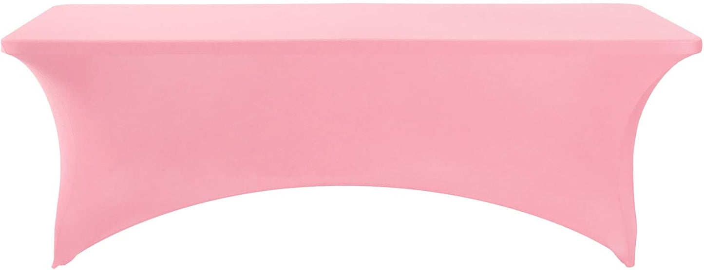 2Pack Spandex Table Cover for 8FT or 4ft or 6ft Table Universal Fitted Stretch Tablecloth for Party, Banquet, Wedding and Events-Rose Quartz