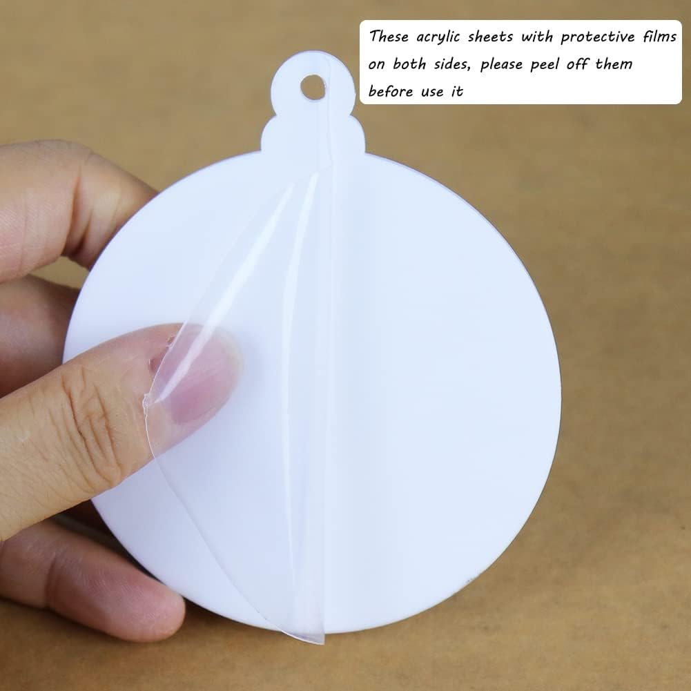 20Pcs 3 Inch Blank Acrylic Christmas Ornaments 2024 White Unfinished Round Acrylic Christmas Ornaments for DIY Craft Hanging Ornaments for Christmas Tree Decoration Xmas Party Decorations