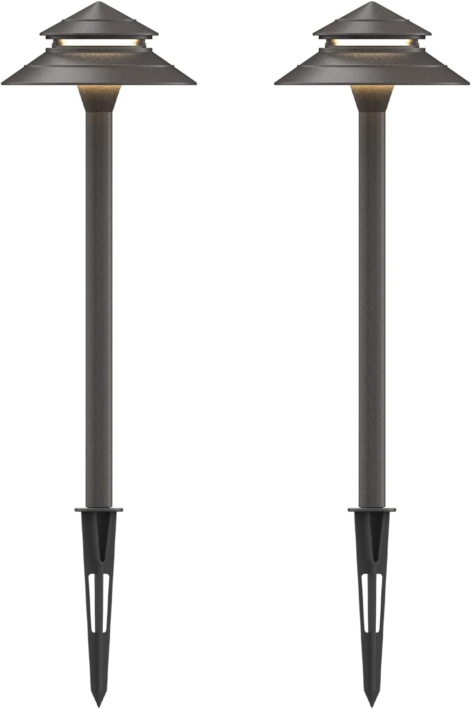 GOODSMANN Pathway Lights 3W LED 2PK Outdoor Low Voltage Landscape Lighting 180 Lumen Hardwired 2 Tier Pagoda Path Lights 3000K Warm White Metal 12V Electric Sidewalk Walkway Light with Connectors