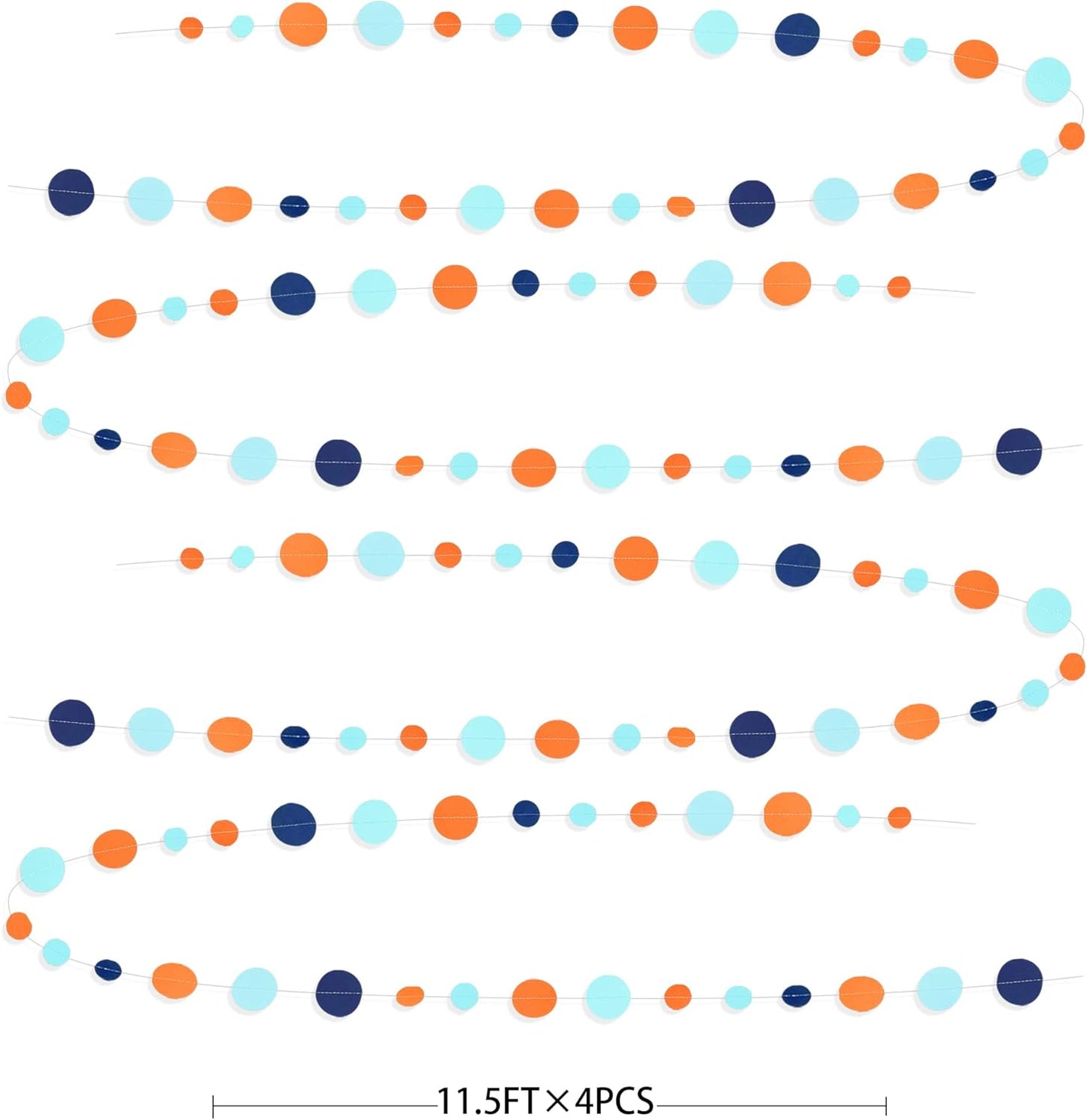 46 Ft Navy Blue Orange and Teal Circle Dots Garland Royal Blue Orange Aqua Polka Dot Hanging Paper Streamer for Birthday Wedding Bridal Baby Shower Outer Space Galaxy Theme Party Decorations Supplies