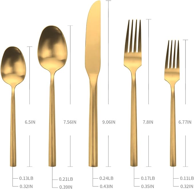 60-Piece Matte Gold Silverware Set, Hand Forged Utensil, Stainless Steel Flatware Set, Hexagon Handle Cutlery Set for Home Hotel Use, Service for 12