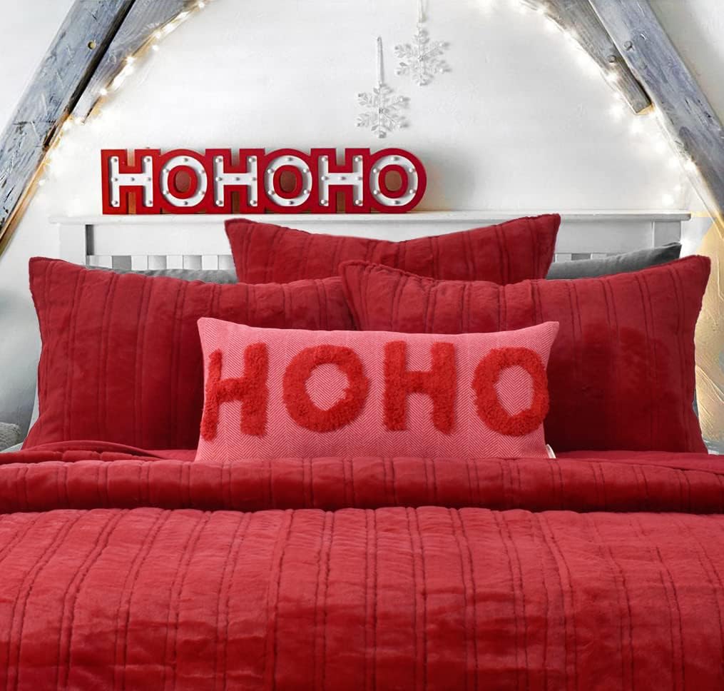 HOHOHO Red Christmas Pillow Covers Christmas Decorations Rectangle Lumbar Waist Throw Pillow Covers for Couch Sofa Bed Living Room 12X24 Inches