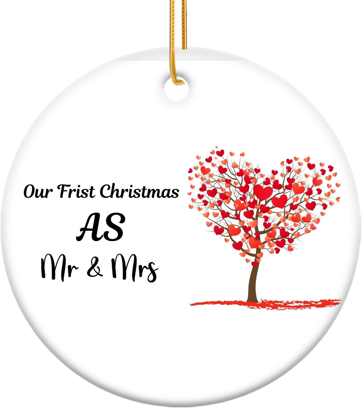 2024 First Christmas Married Ornament, Just Married Mr and Mrs Ceramic Ornament, 2.9 Round Newlywed Wedding Decoration for Couples
