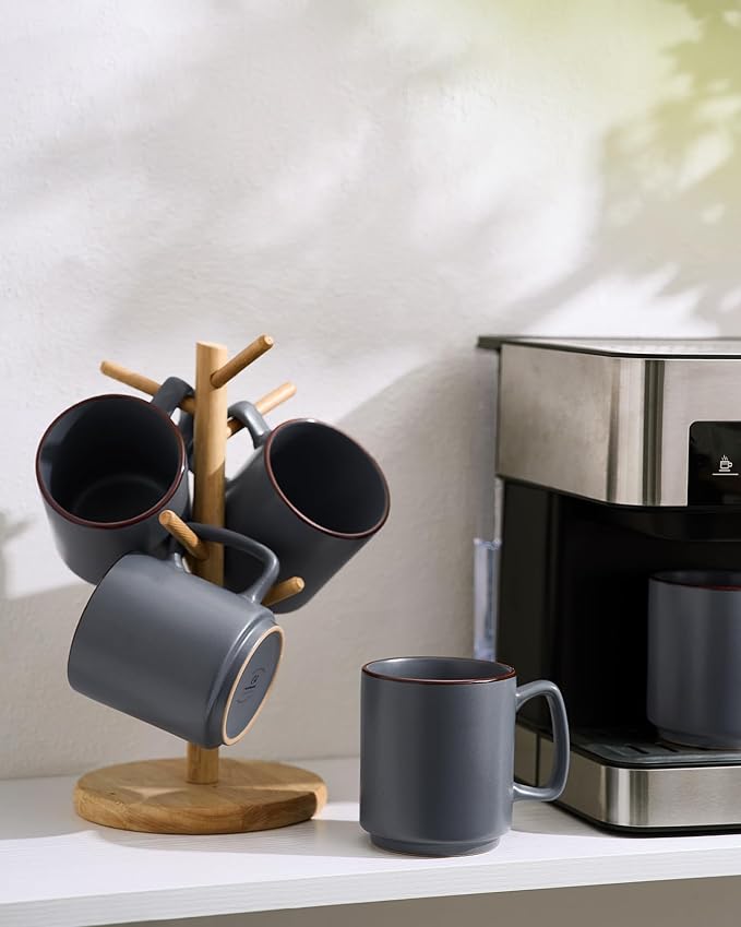 famiware Coffee Mugs Set of 4, Nebula 14oz Coffee Mugs, Ceramic Cup Set with Handle for Latte, Tea, Milk, Cappuccino, Cocoa, Charcoal