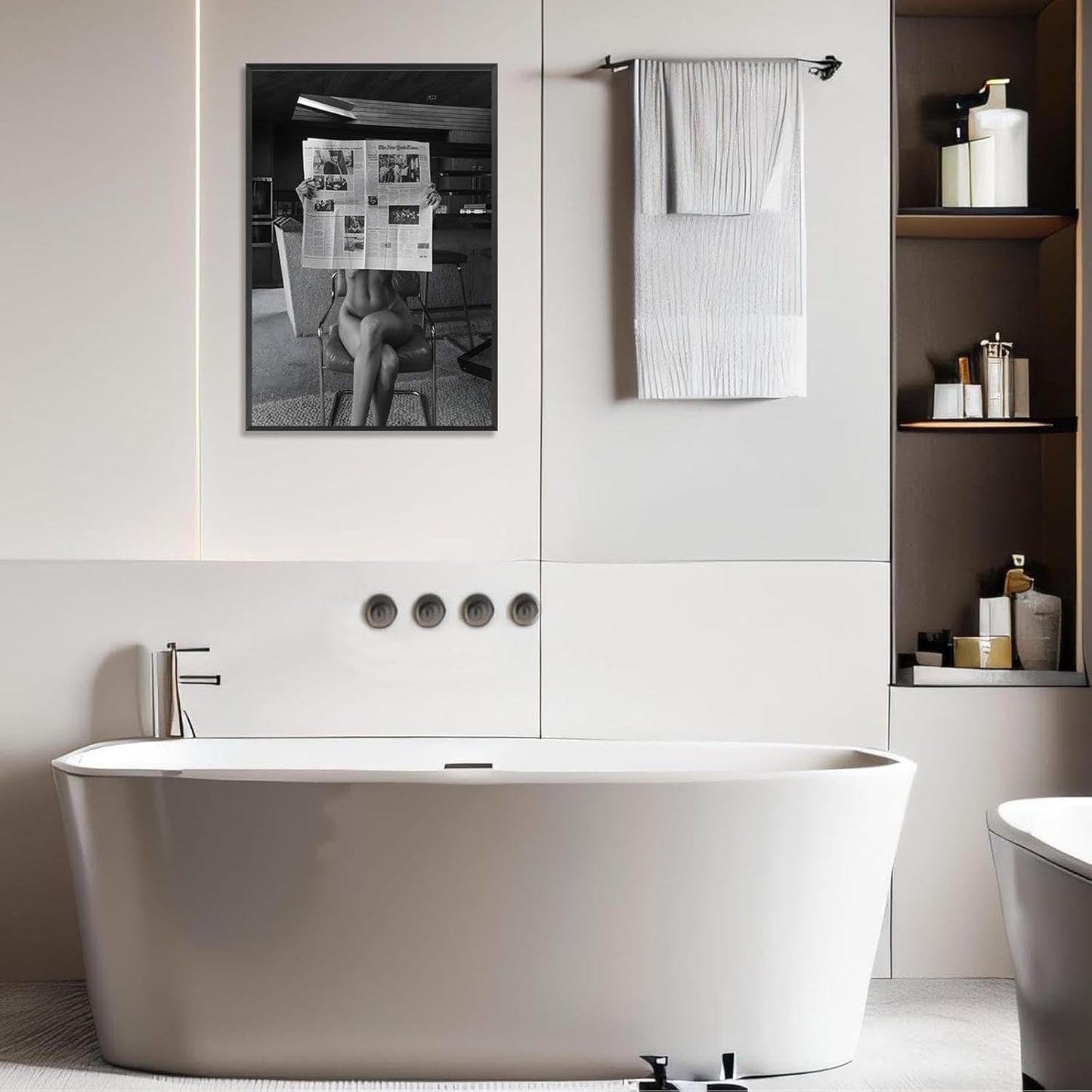 Sexy Glamorous Reader Poster Feminist Art Black and White Preppy Canvas wall art Retro Room Aesthetic Newspaper prints painting Trendy Naked Women Art wall decor 12x16in Framed