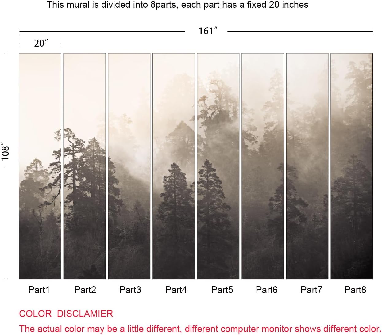 Foggy Forest Woodland Mural Wallpaper for Bedroom Living Room Misty Jungle Rainforest Trees Nature Landscape Wall Mural(Not Peel n' Stick)