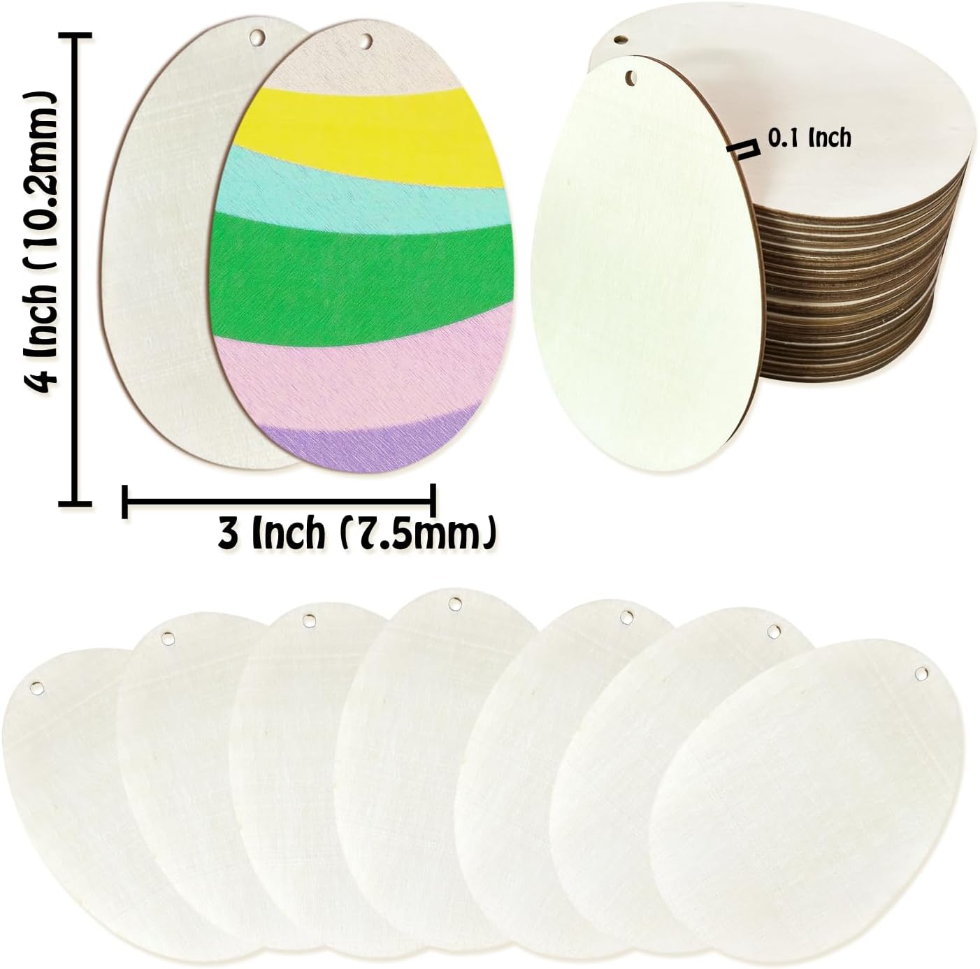 FCECOR 100PCS 4" Wooden Eggs for Crafts, Wooden Easter Eggs to Paint Wood Easter Eggs Slices DIY Crafts for Kids, Unfinished Wooden Ornaments Easter Wood Cutouts for Spring Easter Crafts, Party Decor
