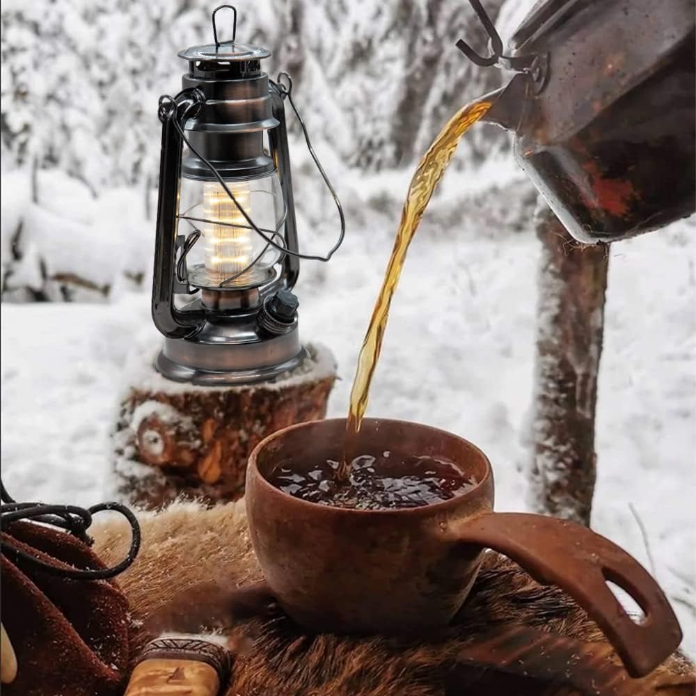 YAKii LED Vintage Lantern Metal Hanging Hurricane 12 LED Dimmer Switch Warm White Battery Operated Power Outage Indoor Camping Lighting Outdoor Brooklyn Decoration(Copper)