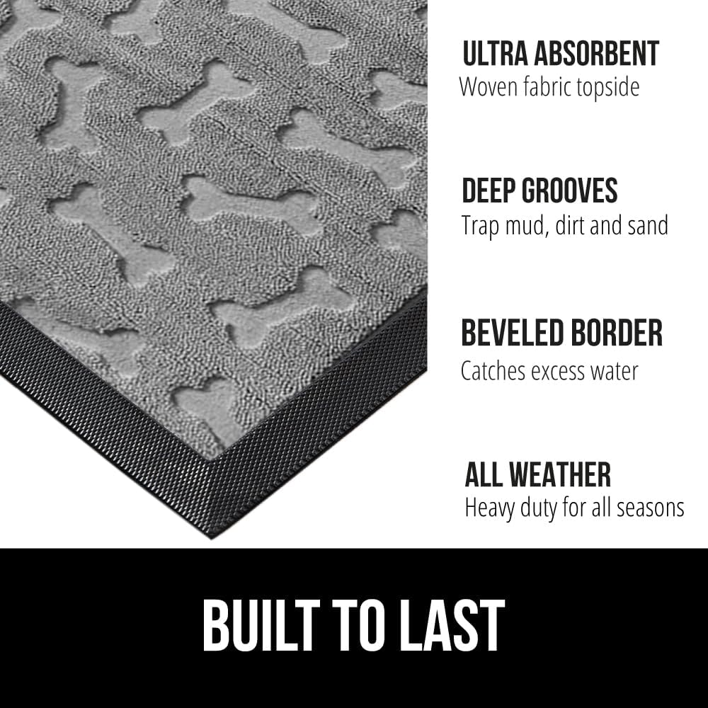 GORILLA GRIP 100% Waterproof All-Season WeatherMax Doormat 35x23, US Designed Natural Rubber, Stain and Fade Resistant, Low Profile Indoor Outdoor Door Mats, Easy Clean Patio Mat, Light Gray Bones