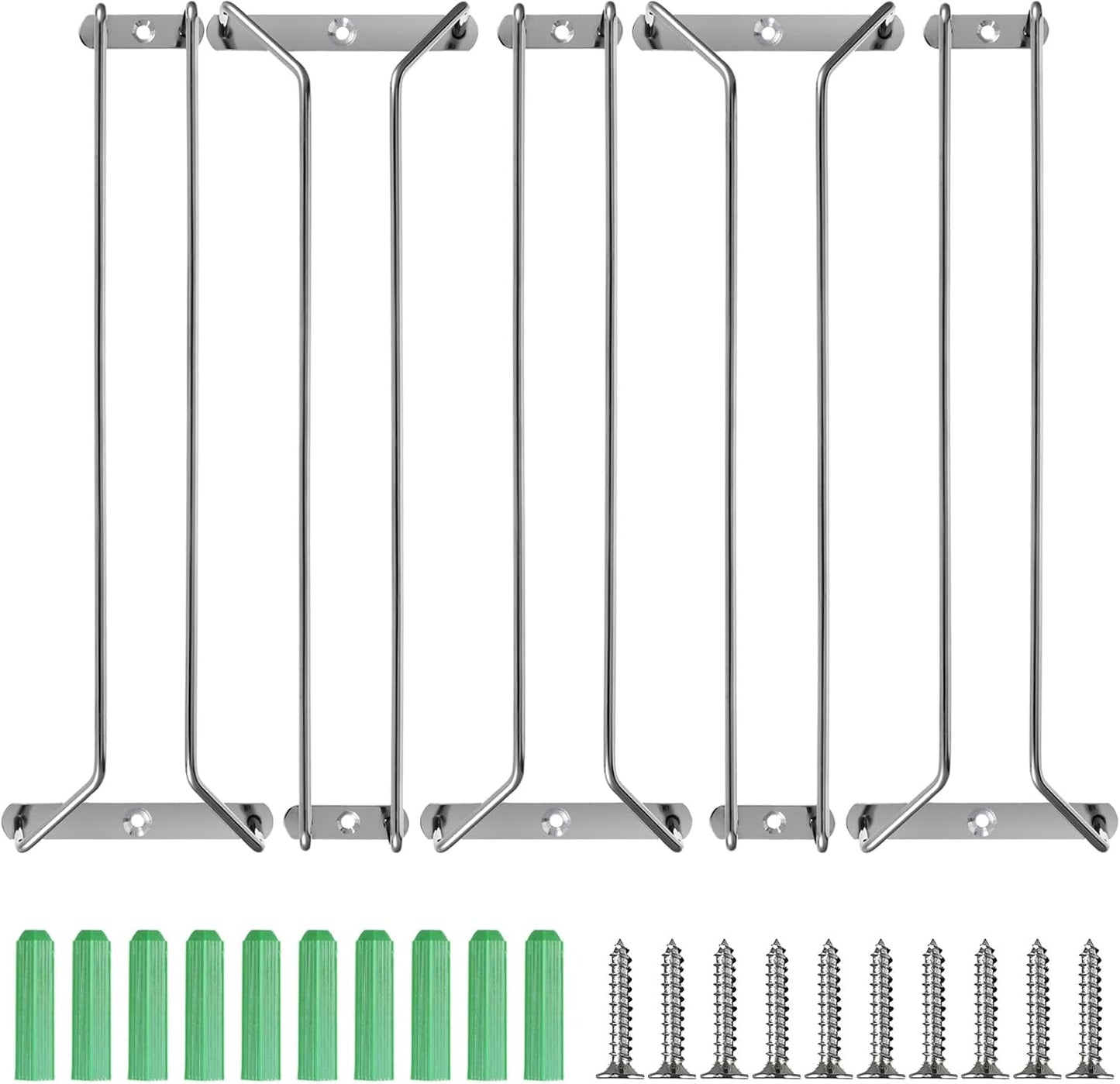 5 Pack Wine Glass Rack Stainless Steel Wine Glass Holder, 14inch Hanging Stemware Rack for Bar Kitchen Cabinet