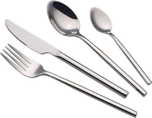 24 Piece Silverware Set For 6 Heavy duty 18/10 Stainless Steel Flatware Set Modern Design Knife/Fork/Spoon Mirror Polished Dishwasher Safe Cutlery Set with Gifts
