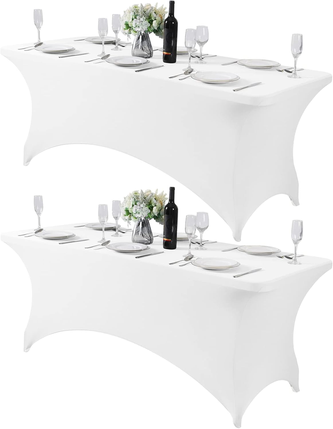 2Pack Spandex Table Cover for 6Ft or 4fT or 8ft Table Universal Fitted Stretch Tablecloth for Party, Banquet, Wedding and Events-White