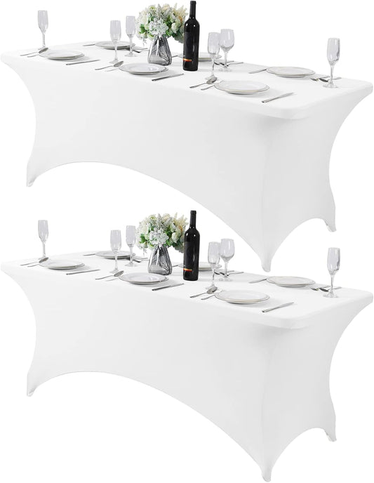 2Pack Spandex Table Cover for 6Ft or 4fT or 8ft Table Universal Fitted Stretch Tablecloth for Party, Banquet, Wedding and Events-White