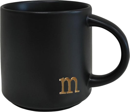 COLLECTIVE HOME - Black Monogram Ceramic Mugs, 15 oz Golden Initial Coffee Cups, Elegant Alphabet Tea Mugs, Personalized Halloween Mug with Gift Box, Perfect for Office and Home Décor (m)
