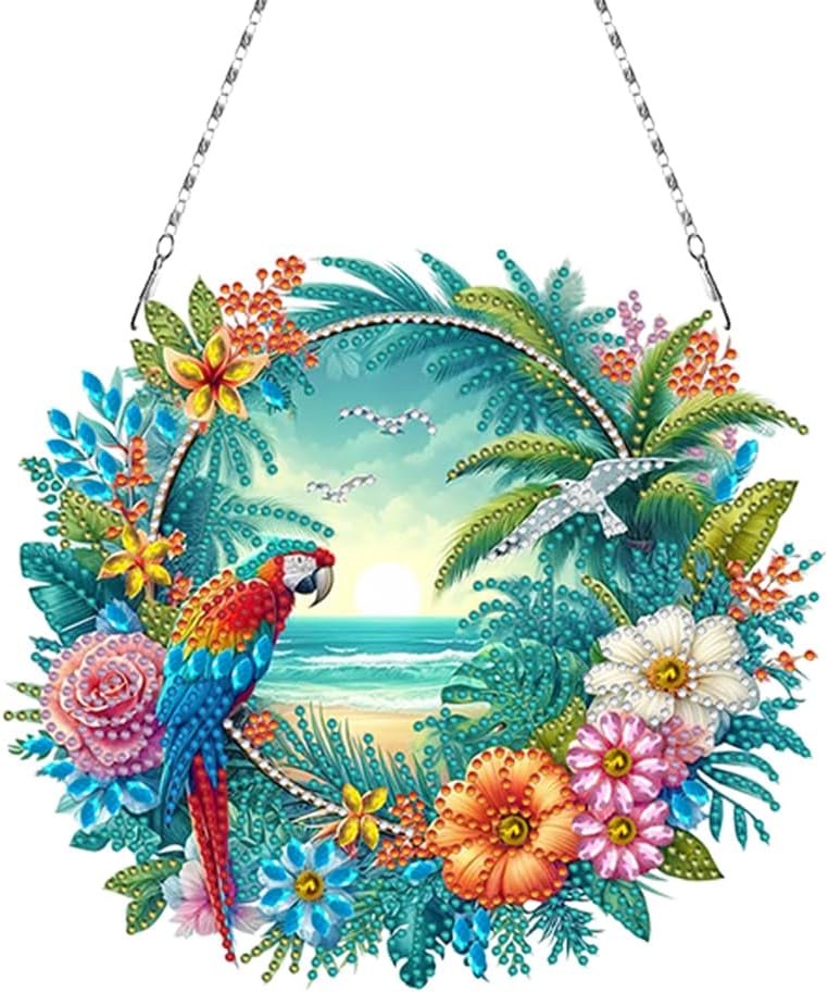 Flowers Hummingbird Diamond Art Kits,5D Diamond Hanging Ornament Kits,DIY Special Shaped Diamond Dot Kits,Home Porch Crystal Hanging Pendant Ornament (Colorful3)