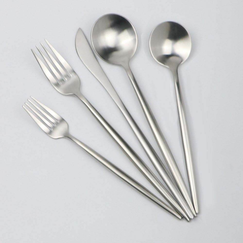 5-Pieces Luxury Silver 18/10 Stainless Steel Flatware Set, Matte Finish, Service for 1