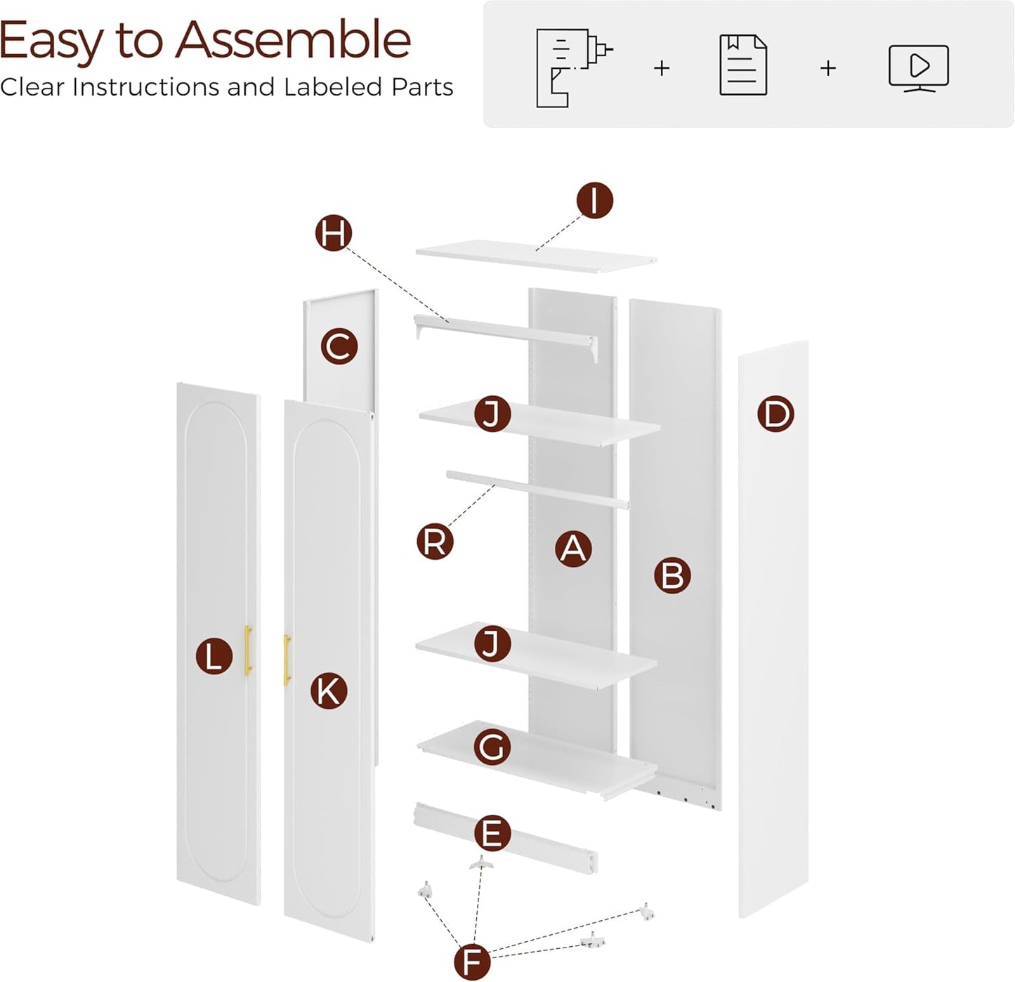71" White Wardrobe Closet with 2 Doors, Metal Armoire Wardrobe Cabinet with Hanging Rod and Adjustable Shelves, Clothing Storage Cabinets for Bedroom, Laundry Room, Home Office