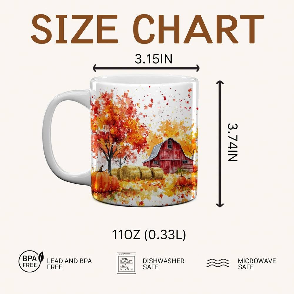 Fall Farm Coffee Mug - Farm Lover Mugs Gifts for Women Men - Autumn Decor Gifts For Home Farmhouse Thanksgiving - 11oz Printed Ceramic Mug (White)