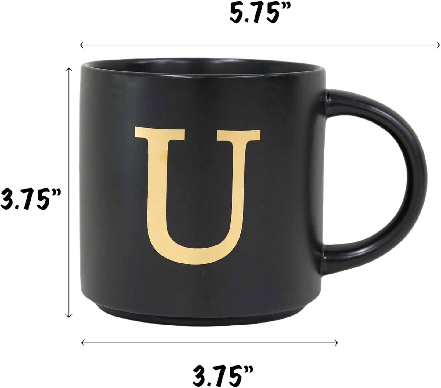 COLLECTIVE HOME - Monogram Ceramic Mugs, 15 oz Golden Initial Black Coffee Cups, Elegant Alphabet Tea Mugs, Elegant Personalized Mug with Gift Box, Unique Mug with Double Side Capital Lette (U)