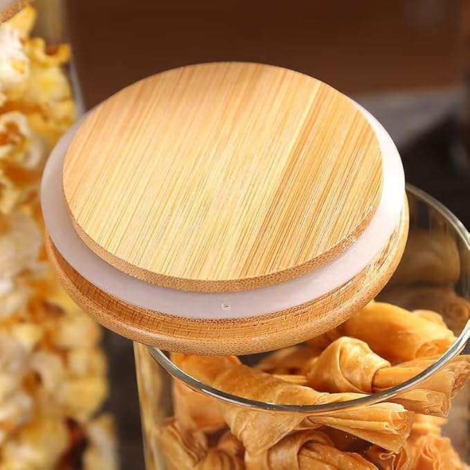 3 Pack Glass Jar with Airtight Bamboo Lid and White 132 Kichen Pantry Labels Preprinted - 70 Oz Clear Tall Glass Food Storage Containers set For Noodles Pasta Spaghetti