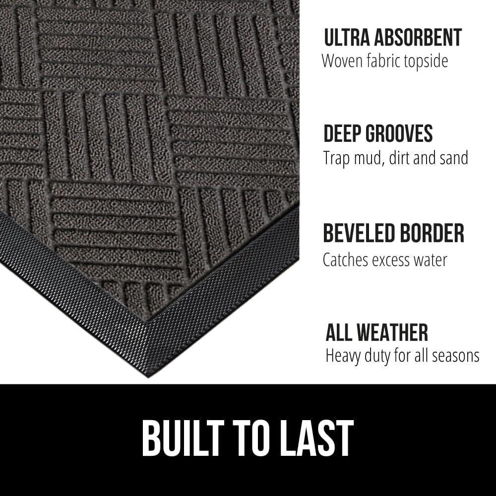 GORILLA GRIP 100% Waterproof All-Season WeatherMax Doormat 35x23, US Designed Natural Rubber, Stain and Fade Resistant, Low Profile Indoor Outdoor Door Mats, Easy Clean Patio Mat, Gray Diamond