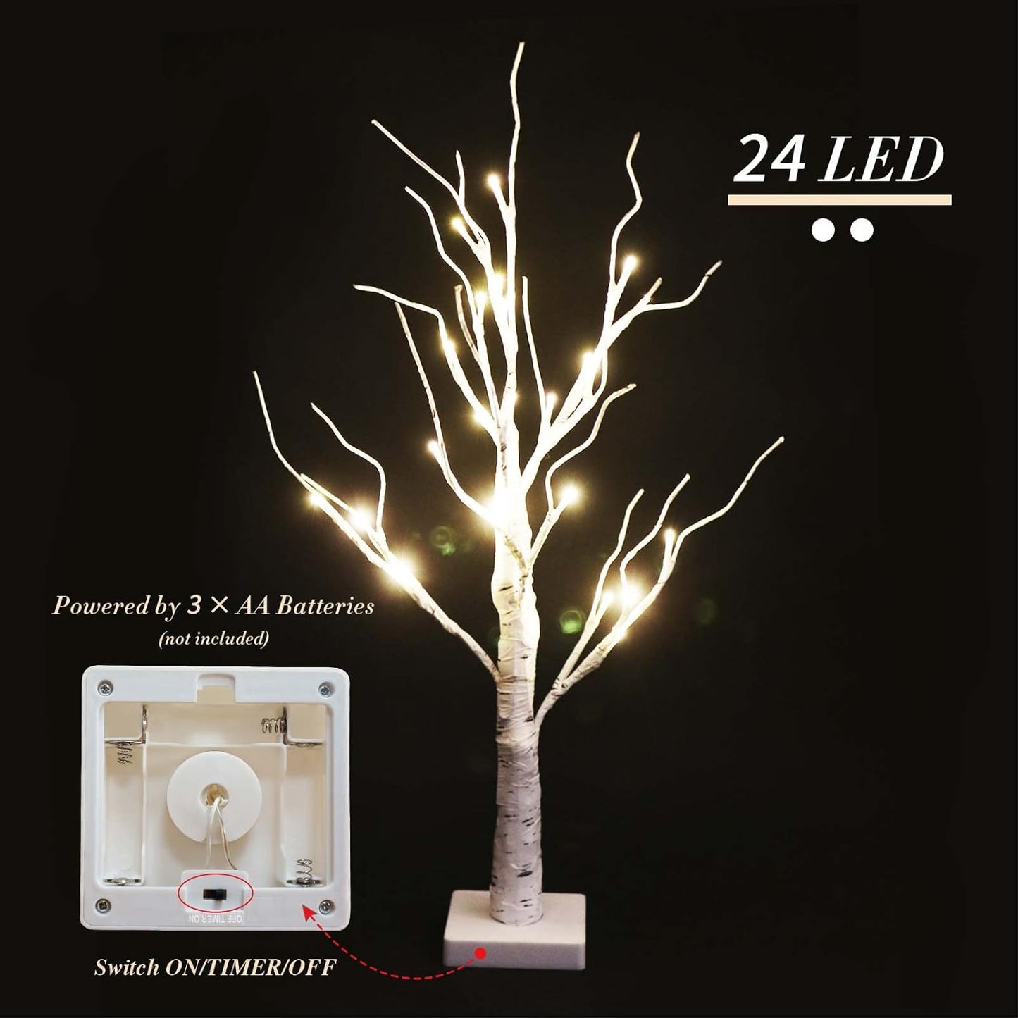 2FT Birch lamp 24 LED Birch Tree Light Tabletop Artificial Tree Light Warm White Light Table Lamp Battery Operated Tabletop Tree with Timer for Birthday Gift Room Festival Decoration Home Party