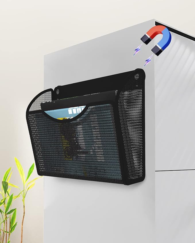 2 Pack 1-Tier Magnetic File Holder - No Drilling Installation File Organizer, Large Capacity Magnetic File Holder for Refrigerator, File Cabinets, Whiteboard, Office, Kitchen