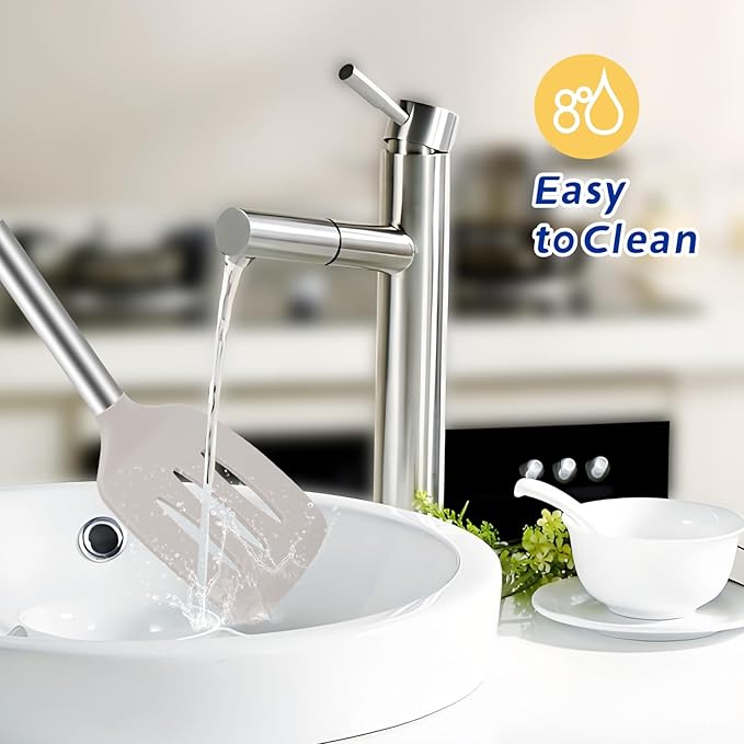 5-Piece Silicone Kitchen Tool Set, BPA-Free, Heat-Resistant, Non-Stick & Dishwasher-Safe, with Slotted/Solid Spoons & Spatulas for Frying, Mixing, Draining – Includes Multi-Purpose Serving Hook(Khaki)