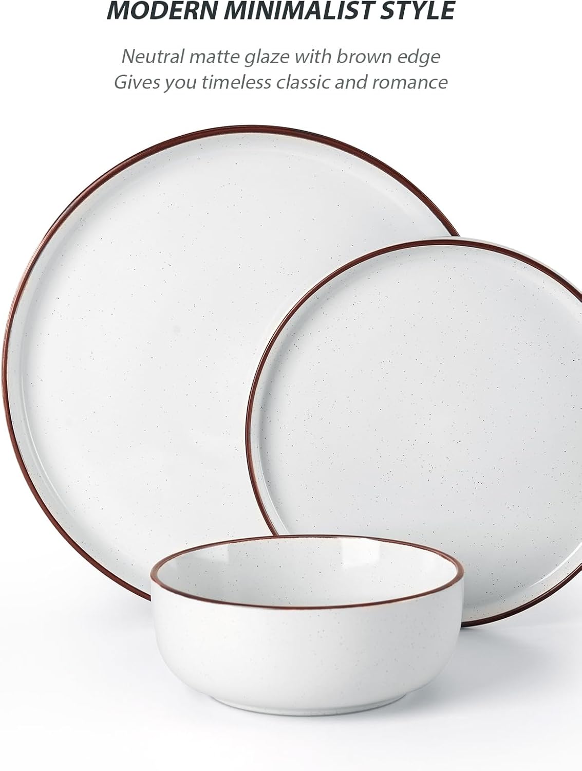 Famiware Mercury Plates and Bowls Sets, 18 Pieces Stoneware Dinnerware Sets, Dishes Set for 6, Microwave and Dishwasher Safe, White