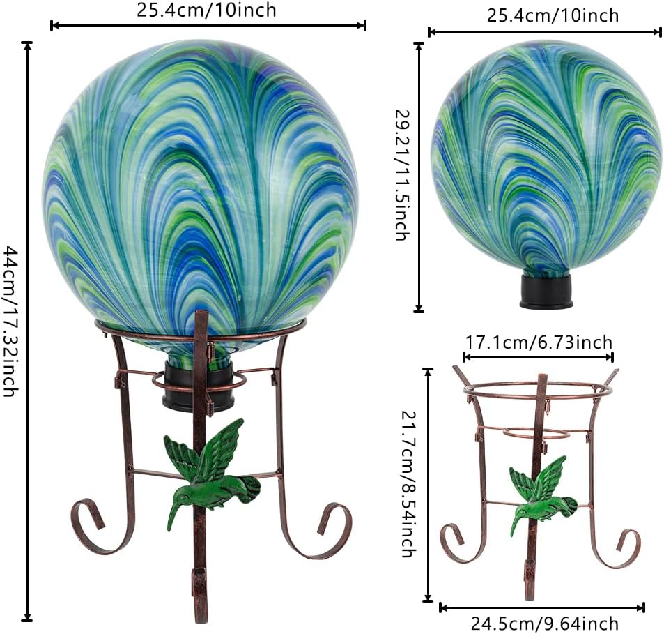 10" Diameter Gazing Ball with 8.5" Metal Stand Indoor Outdoor Glass Globe Sphere Festive Decor Yard Ornament Gazing Balls for Garden,Home,Lawn,Patio,Porch,Birthday Gift for Women(Green)