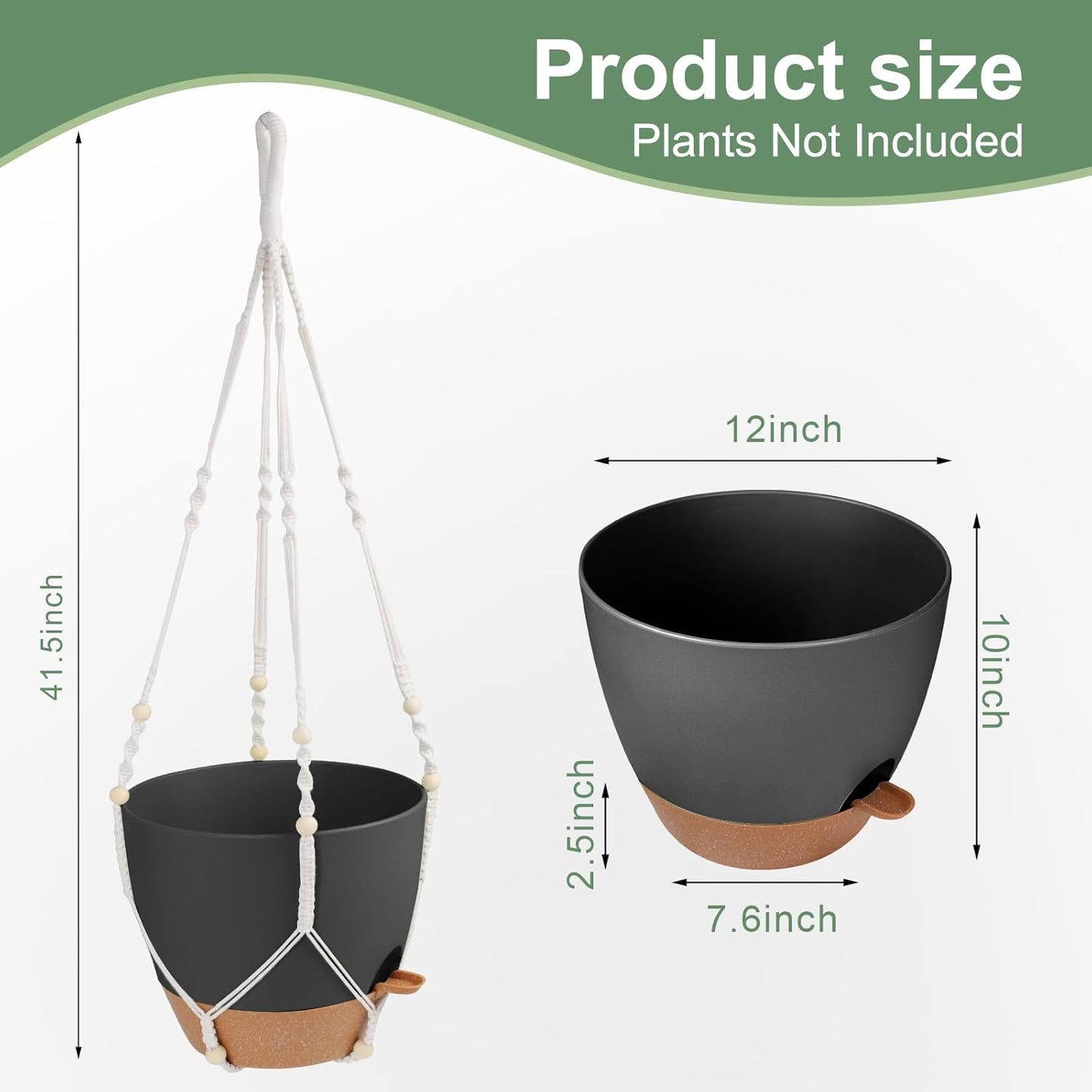 41.5 Inch Macrame Plant Hanger Indoor Outdoor with 12 Inch Flower Pot, Hanging Planter for Plants Holder with Wood Beads for Boho Home Decor (Ivory+Black)