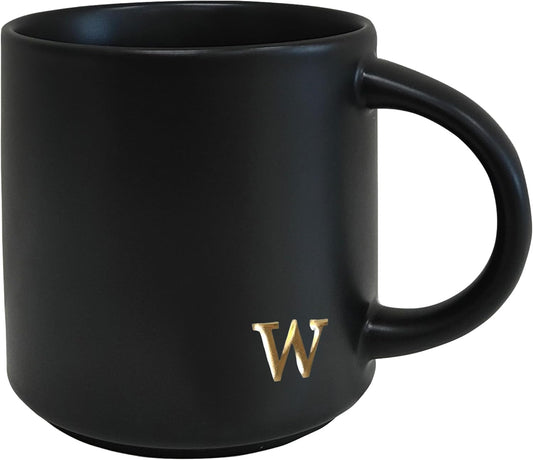 COLLECTIVE HOME - Black Monogram Ceramic Mugs, 15 oz Golden Initial Coffee Cups, Elegant Alphabet Tea Mugs, Personalized Halloween Mug with Gift Box, Perfect for Office and Home Décor (w)