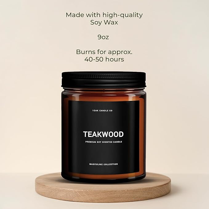 1OAK Scented Candles for Men - Teakwood & Masculine - Soy Wax, Long Burning Premium