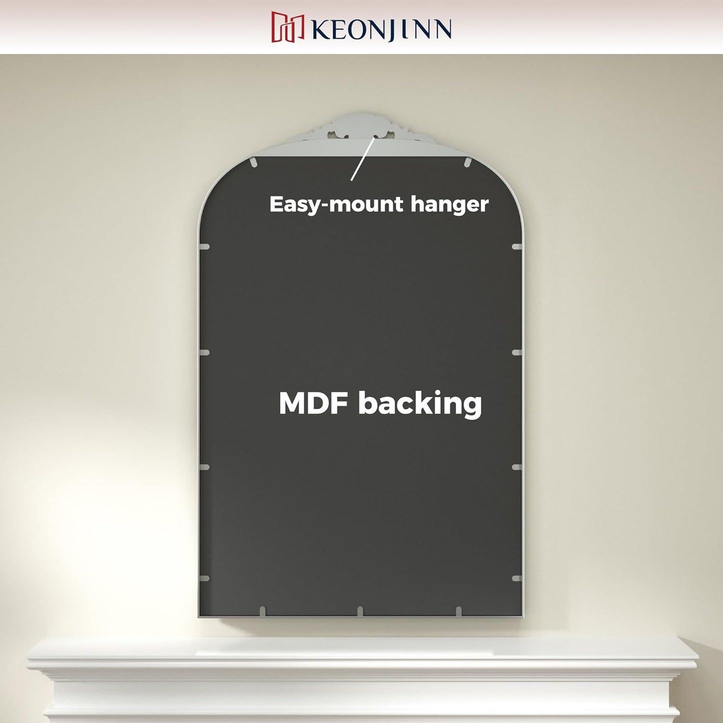 Keonjinn Vintage Mirror 24" x 36", Antique Mirrors for Wall Decor, Silver Arched Decorative Mirror for Mantle, Hallway, Living Room, Fireplace, Bedroom, Bathroom Mirror with French Cleat Mounting