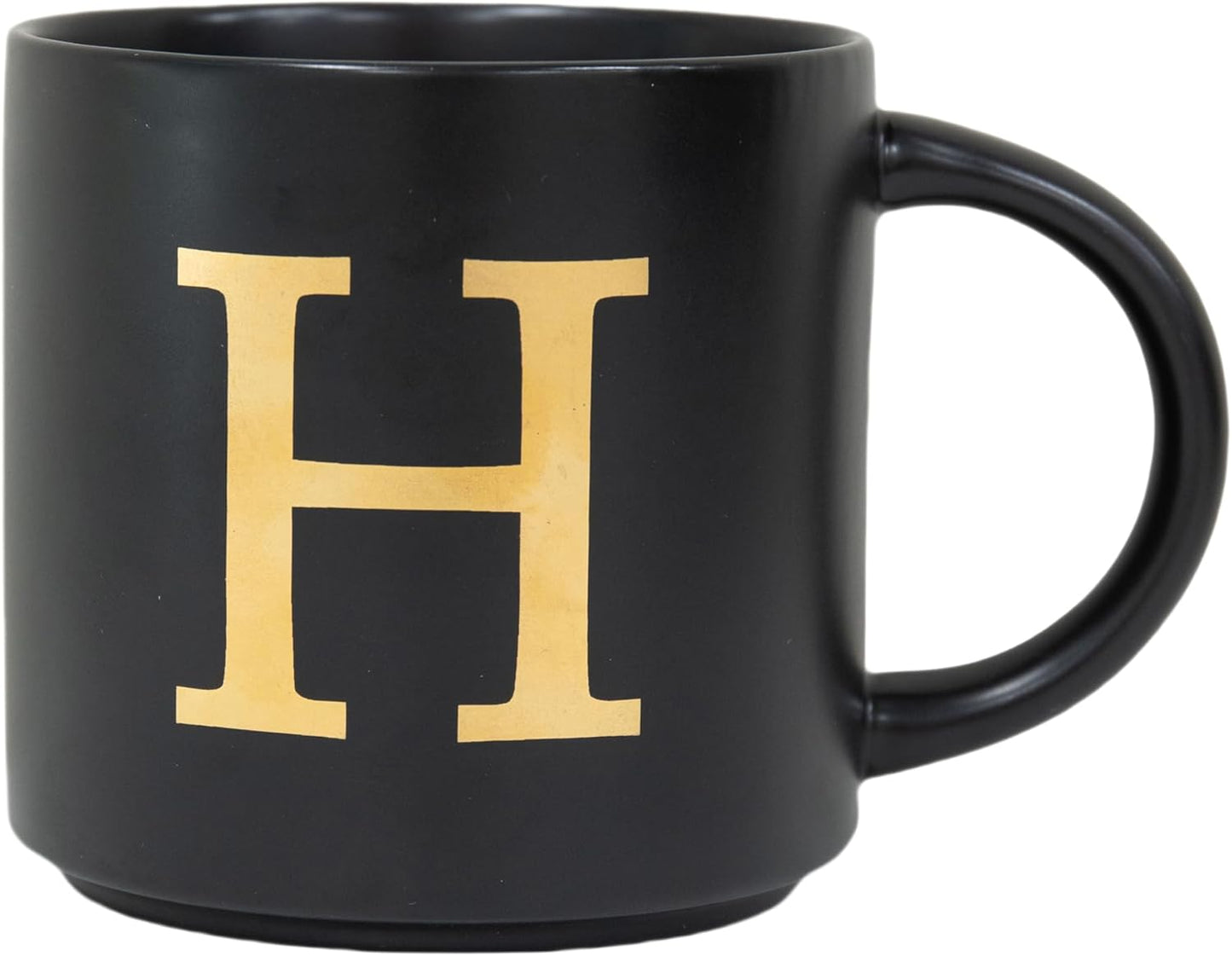 COLLECTIVE HOME - Monogram Ceramic Mugs, 15 oz Golden Initial Black Coffee Cups, Elegant Alphabet Tea Mugs, Elegant Personalized Mug with Gift Box, Unique Mug with Double Side Capital Lette (H)