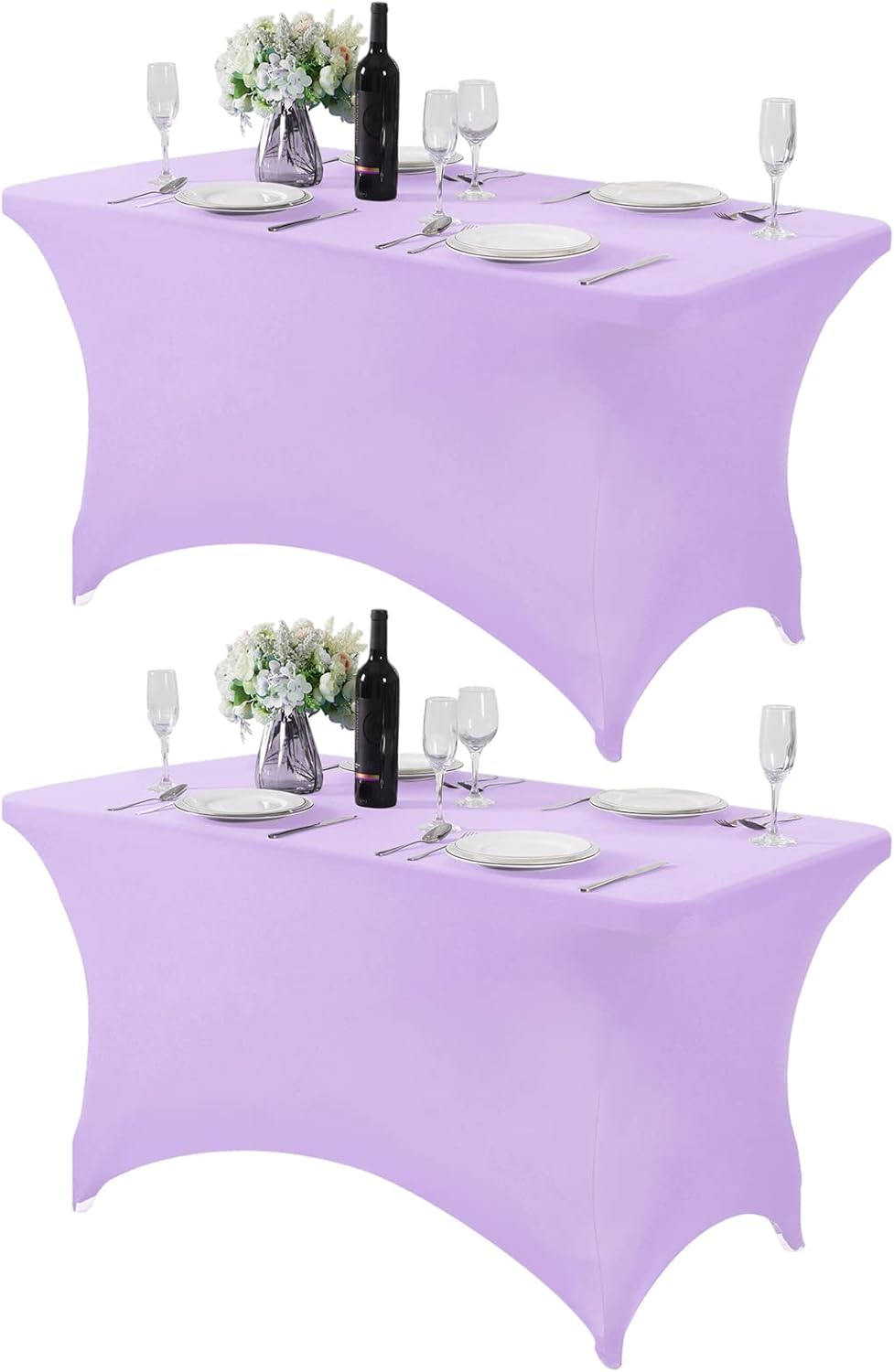 2Pack Spandex Table Cover for 4FT or 6ft or 9ft Table Universal Fitted Stretch Tablecloth for Party, Banquet, Wedding and Events-Lavender