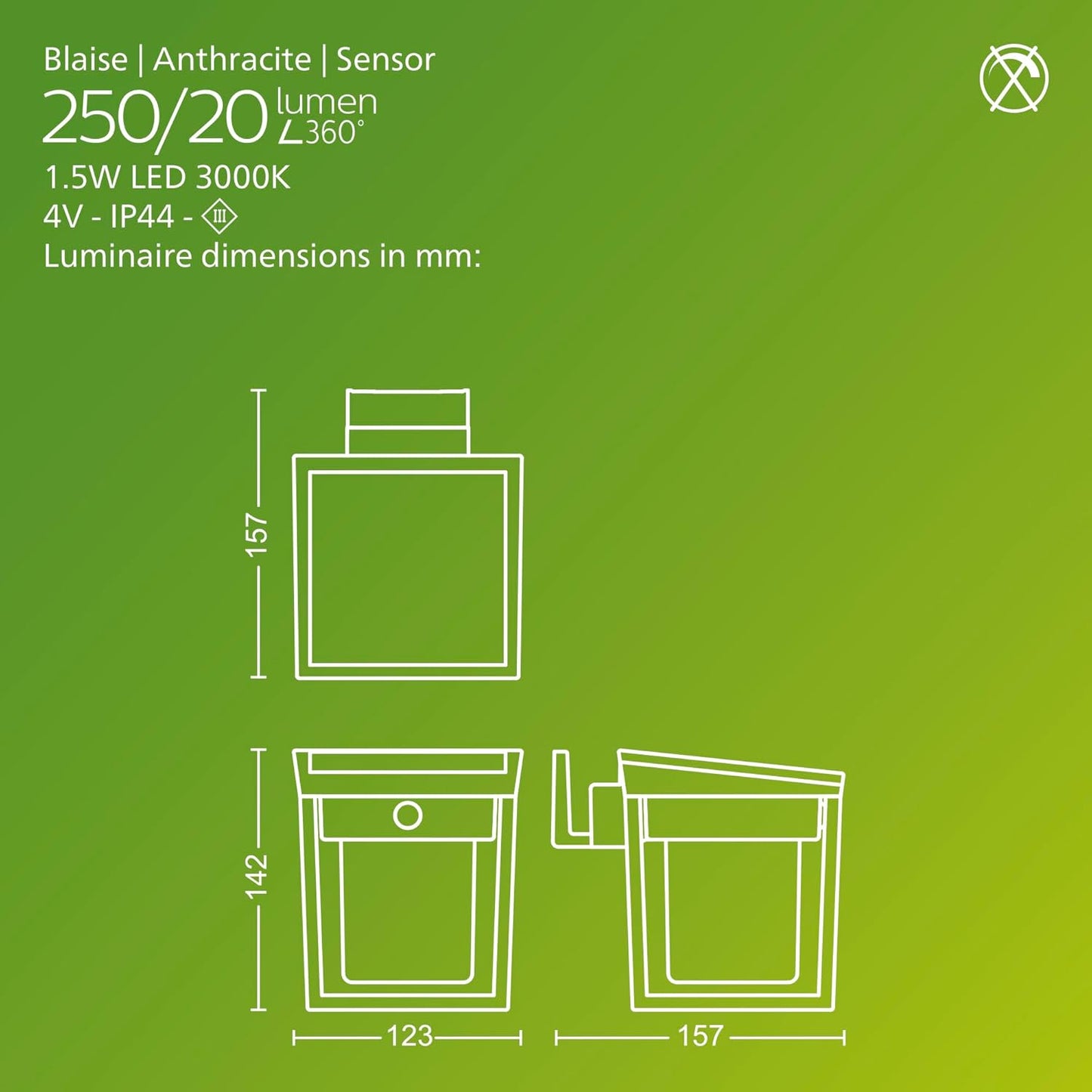 Philips Solar LED 1-Pack Ultra-Efficient Wall Lantern - Blaise, Dusk to Dawn, Automatically Linkable, Daylight and Motion Sensor, 3000K Bright White Light, IP44, Anthracite