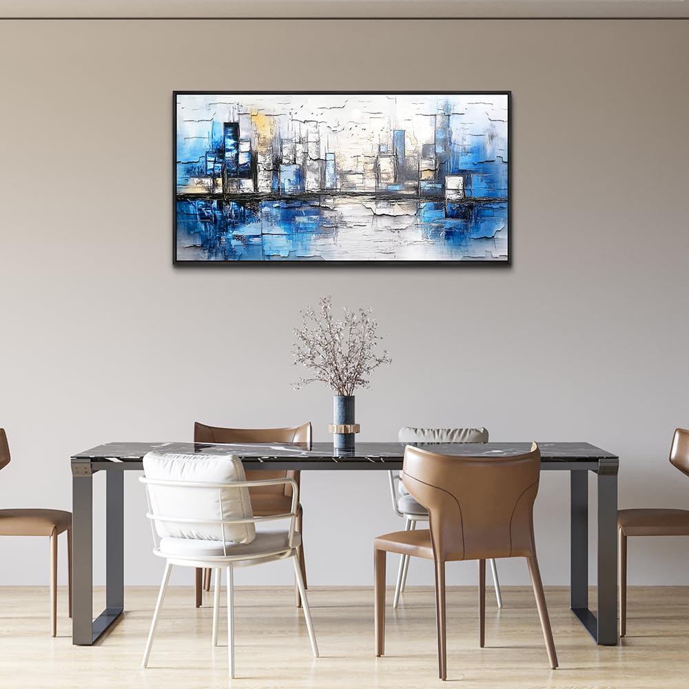 ZUITINGHUA Black Framed Canvas Wall Art For Living Room Wall Decor For Bedroom Office Wall Decorations Blue Landscape Paintings Abstraction Pictures Artwork Room Aesthetic Home Decor 20x40 In